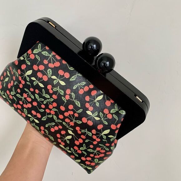 Handmade Genuine Leather Cherry Print Wooden Frame Bag/Crossbody & Small Purse - Picture 13 of 16